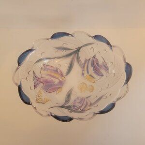 Mikasa Savoir Vivre Hand-Painted Clear Glass Bowl With Scalloped Edges & Floral